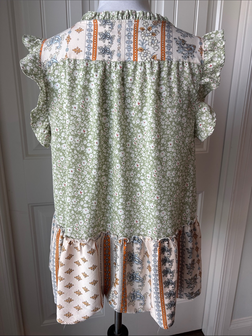 Boho Floral Ruffle Peplum Tunic - Sage Green - Picture 5 of 8